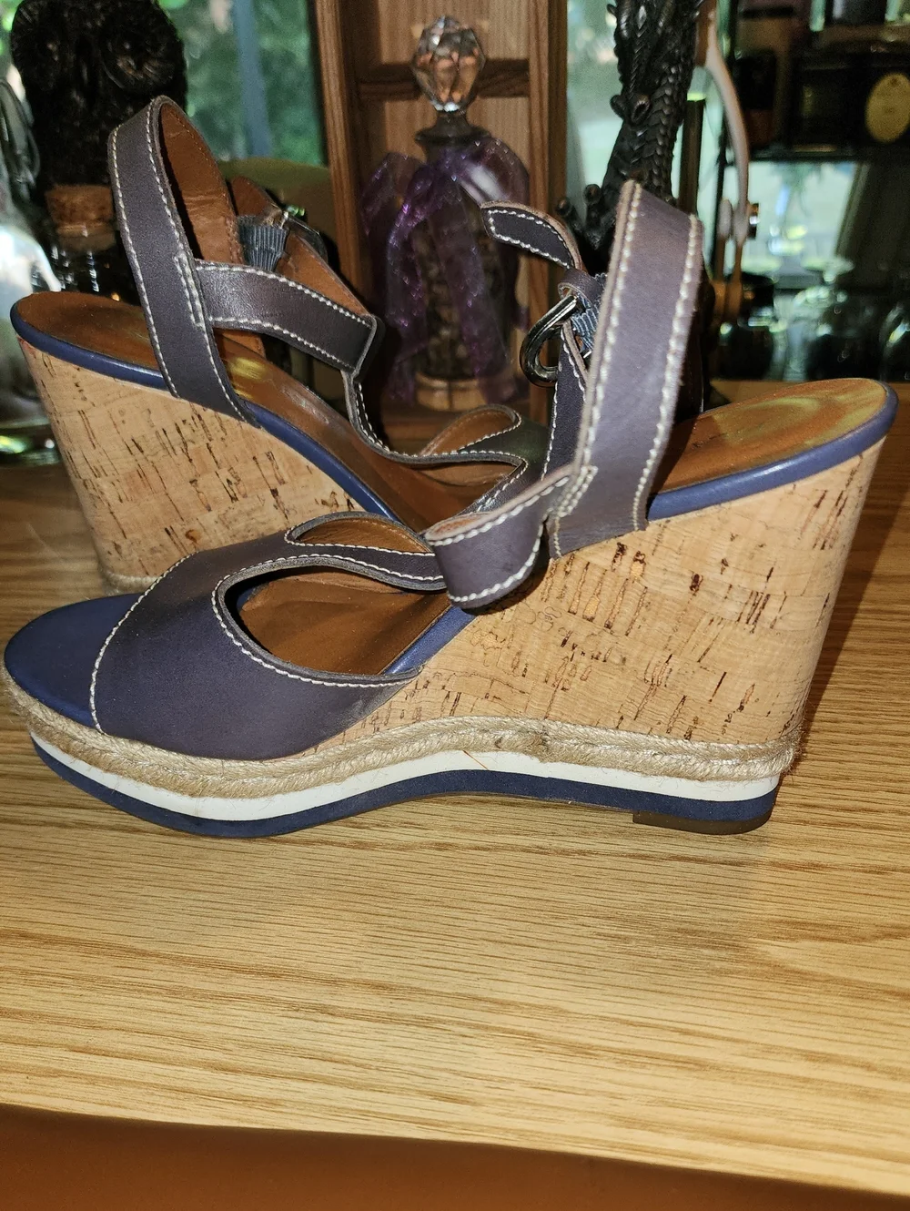 Franco Sarto Navy Wedge Sandals with Ankle Strap